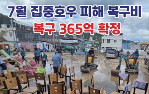 지난 7월 19일 집중 호우 등으로 의령군 피해 134억, 복구 365억 확정