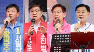 비 내린 장날 유세전… 함양군수 후보들 사전투표 앞두고 지지 호소